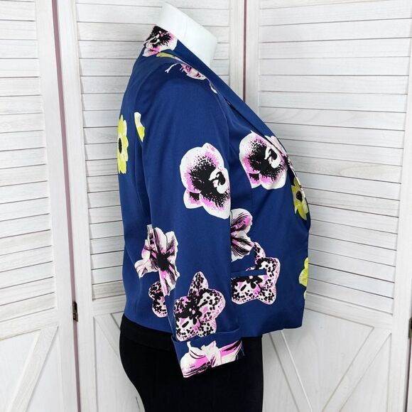 J. Crew Tropical Floral Sateen Crop Blazer Jacket Blue Pink 12 - Picture 3 of 12